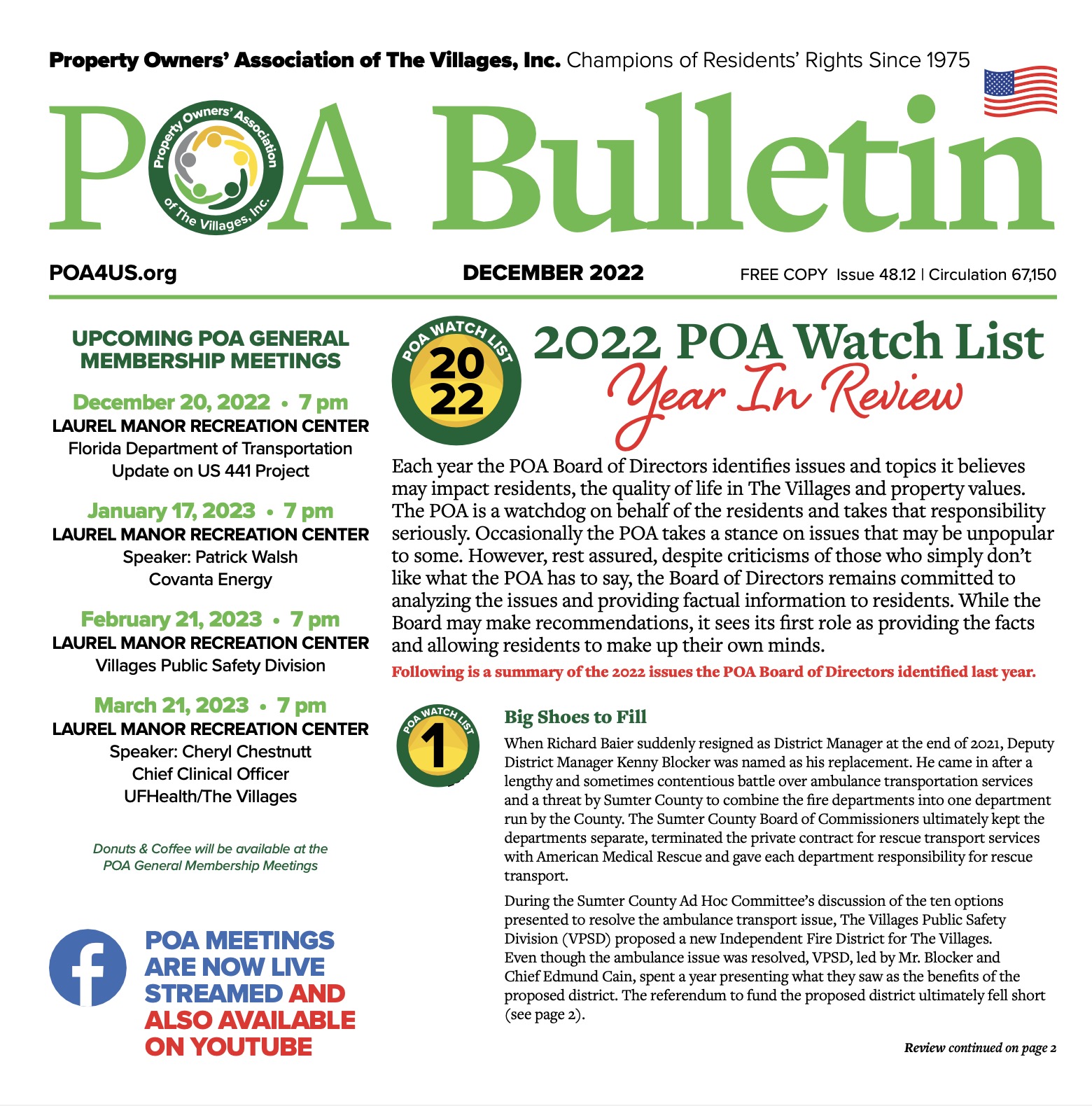 December 2022 POA Bulletin POA of The Villages